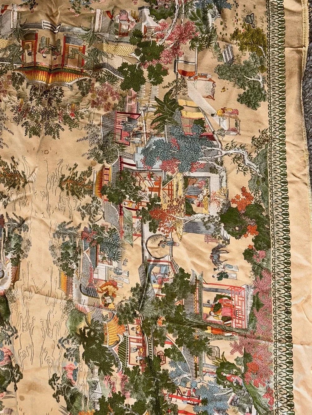 Vintage Chinoiserie Silk Scenic Wall Hanging in Multicolor